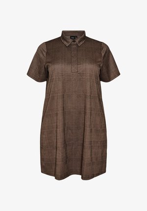 Zizzi, KURZES KARIERTES KLEID MIT HEMDKRAGEN - Shirt dress - braun