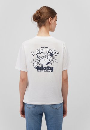 Mavi KURZARM CAT CHILLING TEE - Print T-shirt - antique white