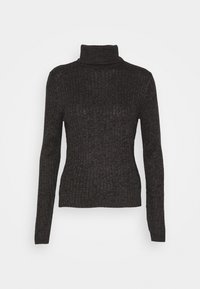 Schwarzer gerippter Rollkragenpullover mit langen Ärmeln und figurbetonter Silhouette, aus einem strukturierten Stoff für ein gemütliches Erscheinungsbild.