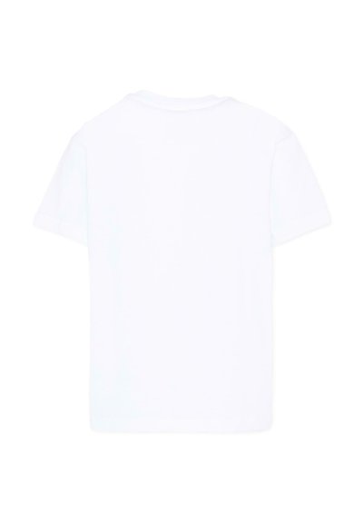 T-shirt blanc uni à manches courtes et col rond, présenté de dos sur un fond blanc.