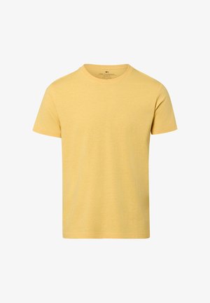 Żółty t-shirt z krótkim rękawem i okrągłym dekoltem, o standardowym kroju, wykonany z miękkiej bawełny.