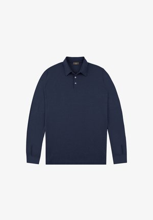 Nachtschwarz langärmliges Poloshirt aus strukturiertem Stoff mit Kragen, Knopfleiste mit drei Knöpfen und gerippten Bündchen. Einfaches, klassisches Design.