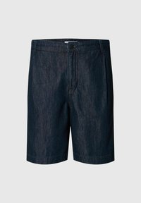 Mörkblå denimshorts med en klassisk design, framknappsstängning och enkel sömnad. Lättviktig tyg med en mjuk textur.