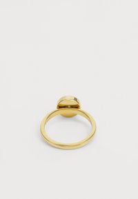 Goldring mit einem glatten, runden Band und einer abgerundeten Oberfläche, mit einer polierten Oberfläche und minimalistischem Design.