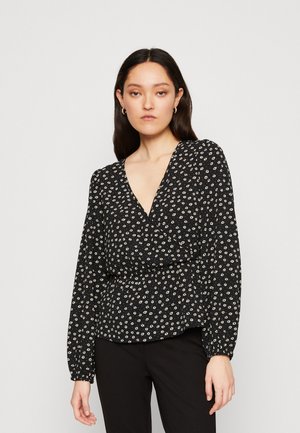 JDY JDYLERKE WRAP - Μπλούζα με μακριά μανίκια - black/small white flower