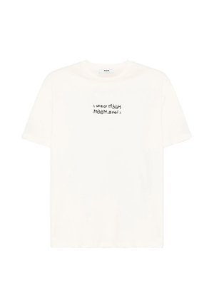 Maglietta bianca a maniche corte con testo nero "I wear MSGM" e "Love MSGM" speculare al centro anteriore sotto la scollatura.