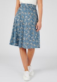 Damart À BOUCLE - Falda acampanada - bleu pétrole fleuri