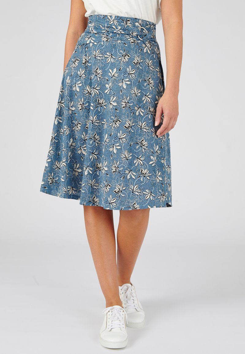 Damart À BOUCLE - Falda acampanada - bleu pétrole fleuri