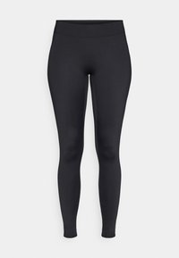 Μαύρες κολάν από ελαστικό, λείο ύφασμα με ψηλή μέση. Διαθέτουν στενή εφαρμογή και κόψιμο μέχρι τον αστράγαλο.