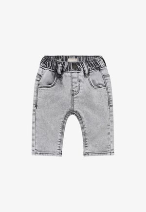 Grå denimshorts med blødt elastikbånd i taljen, forlommer og en falmet vask. Designet er afslappet og praktisk til daglig brug.