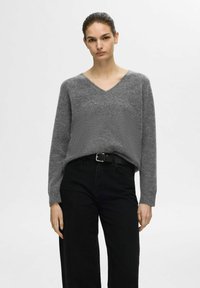 Selected Femme SLFLULU NEW V NECK - Vesta - medium grey melange