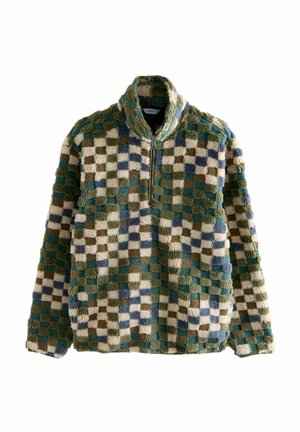 ZIP NECK FIT - PRINTED - Fleecepullover - blue tan checkerboard