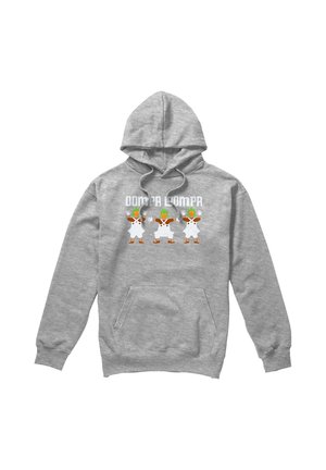 Grauer Hoodie mit drei tanzenden Cartoon-Oompa Loompas und dem Schriftzug "OOMPA LOOMPA" darüber im Brustbereich.