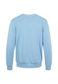 Svetlo modra majica s kratkimi rokavi in dolgimi rokavi, z rebrastimi robovi in rahlo elastičnim robom. Narejena iz mehkega bombažnega materiala.