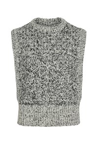 Strikket ærmeløs sweater i sort og hvid med tekstureret, mønstret design og høj halsudskæring samt ribbet bundkant.