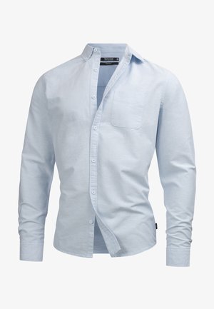 Svetlomodrá košeľa na gombíky s dlhým rukávom z bavlny, s náprsné vrecko, golierom a mierne priliehavým strihom.