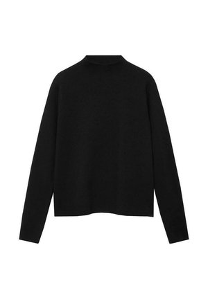 Black turtleneck sweater made of soft fabric, featuring long sleeves and a relaxed fit, with a clean, minimalistic design.