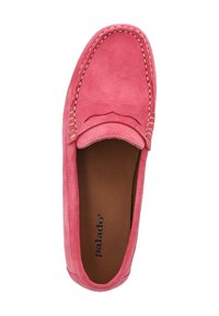 Rosa mockaskinn loafer med sömmar, avsmalnande form och en mjuk innerfoder. Har en subtil rosettdesign fram.