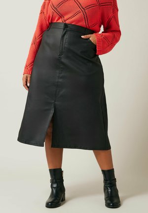 COATED SPLIT HEM  - A-lijn rok - black
