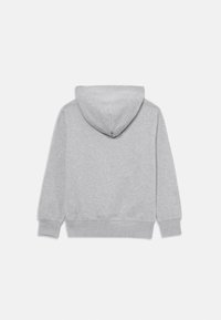 Grauer Kapuzenpullover mit einer strukturierten, weichen Oberfläche. Verfügt über eine Kängurutasche, gerippte Bündchen und einen gerippten Saum. Keine sichtbaren Logos oder Muster.