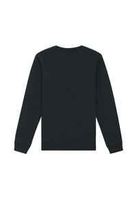 Donkergroene sweatshirt met lange mouwen, ronde halslijn en geribbelde boorden. Gemaakt van een zachte stof met een gladde textuur en zonder patronen.