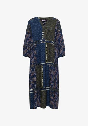 Cecil, MIDIKLEID MIT SPLIT NECK UND PATCHWORK-PRINT - Hverdagskjole - urban dark blue