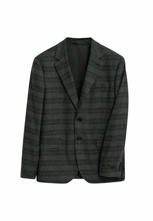Grijze geruite blazer van textiel, met twee knopen, notch revers en zijzakken. Merkontwikkeling zichtbaar op de mouw.