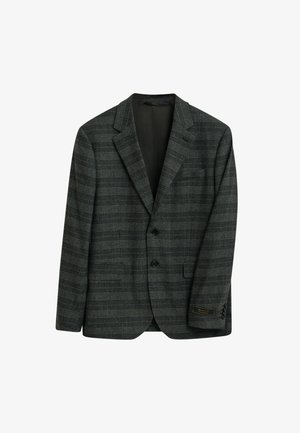 Grijze geruite blazer van textiel, met twee knopen, notch revers en zijzakken. Merkontwikkeling zichtbaar op de mouw.