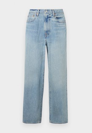 Lyseblå, rette denimjeans med høy midje, som har fem lommer og subtil fading. Ubehandlet nederkant og kontraststingdetaljer.