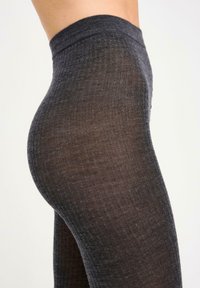 Grå ribbet leggings med høj talje, som har en tekstureret overflade og en tætsiddende silhuet, der former kroppen.