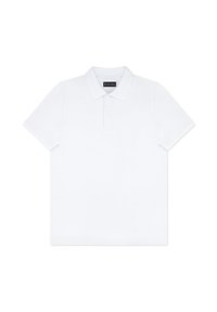 Biała koszulka polo wykonana z bawełny, z klasycznym kołnierzykiem, trzema guzikami z przodu i krótkimi rękawami. Gładka faktura, minimalistyczny design.