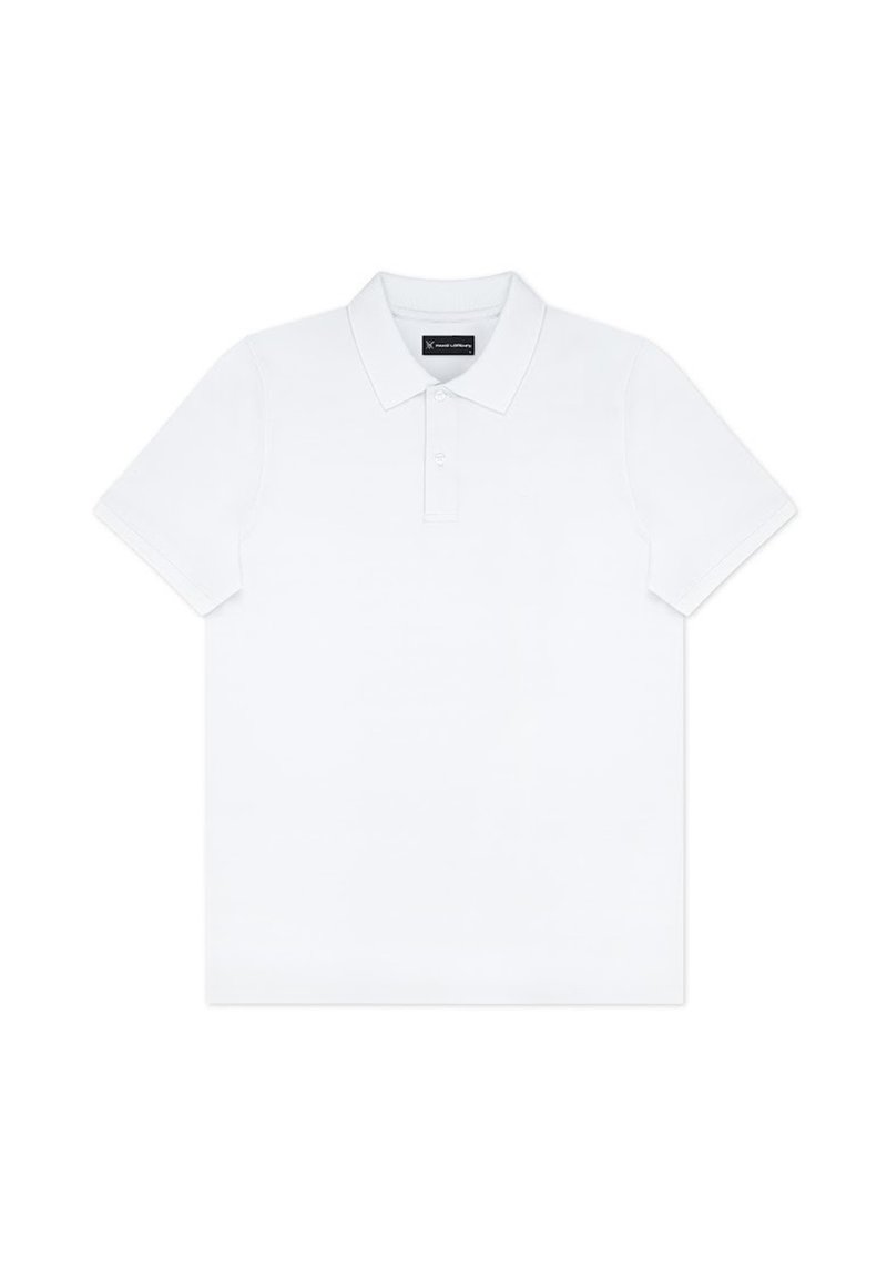 Biała koszulka polo wykonana z bawełny, z klasycznym kołnierzykiem, trzema guzikami z przodu i krótkimi rękawami. Gładka faktura, minimalistyczny design.