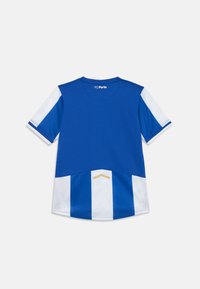 Kék-fehér FC Porto mez hálós anyagmintával, rövid ujjú és kerek nyakkivágással. Arany díszítés a logó felett a hátoldalon.