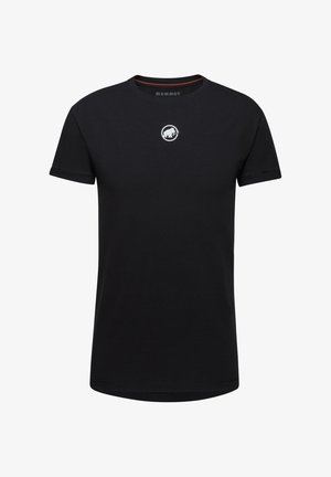 T-shirt corto nero in cotone, con collo rotondo e un piccolo logo Mammut bianco sul petto. Tessuto liscio.