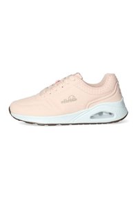 Sneakers rosa chiaro realizzati in materiale sintetico con una suola bianca, design con lacci e dettaglio di ammortizzazione visibile sul lato.