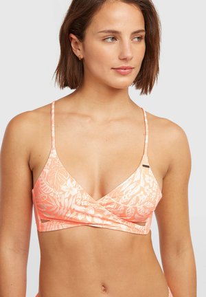 Top bikini con motivo corallo di forma triangolare, con sottili spalline e design floreale. Il materiale appare liscio con una leggera lucentezza.