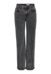 Svarta denimjeans med rak passform, som har framfickor, bälteshällor och en subtil blekt textur.