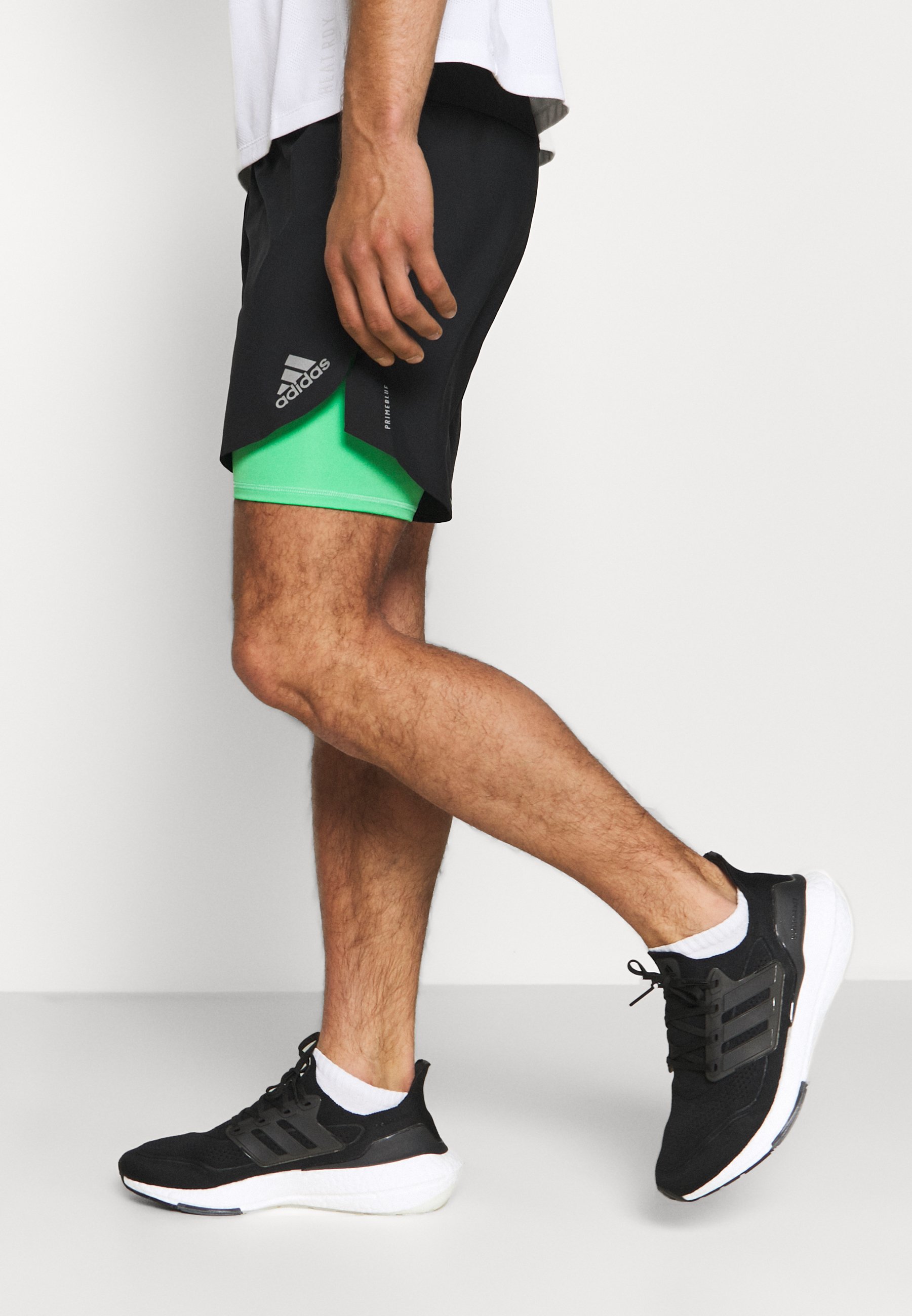 adidas Performance SHORT - Korte broeken - black/semi screaming green/Zwart  - Zalando.be