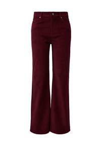 Bordeaux corduroy wijde broek met een gestructureerd oppervlak, met een knoopsluiting aan de voorkant en twee zijzakken.
