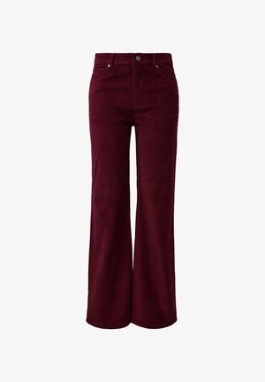 Burgundijas krāsa korduroja platās bikses ar strukturētu virsmu, ar priekšējo pogu aizdari un divām sānu kabatām.