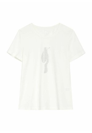 Biała koszulka z krótkim rękawem z subtelnym, srebrnym wzorem pingwina na środku przodu.