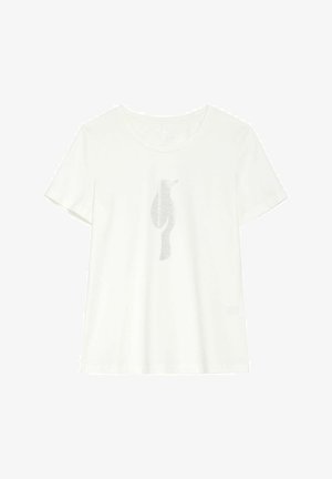 Biała koszulka z krótkim rękawem z subtelnym, srebrnym wzorem pingwina na środku przodu.