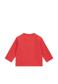 Rotes langärmliges Shirt aus weicher Baumwolle mit Rundhalsausschnitt und einem schlichten Rücken ohne Muster oder Verzierungen.