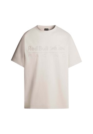 Krémové bavlnené tričko s krátkymi rukávmi, na prednej strane s veľkým embosovaným logom "Red Bull Racing".