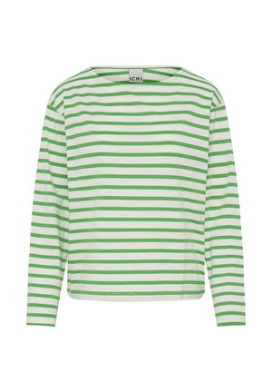 Ilgas rankovėmis viršus baltos ir žalios spalvų dryžiais, pagamintas iš minkštos medžiagos. Turi apvalią iškirptę ir laisvą siluetą.