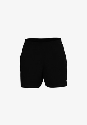 Schwarze Sportshorts mit glatter Textur, elastischem Bund und Seitentaschen, mit minimalistischem Design und dezenten Nahtdetails.