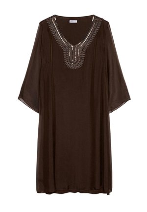 Luisa Viola, ABITO-CAFTANO CON SCOLLO RICAMATO - Cocktailjurk - marrone