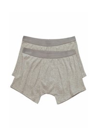 Šedé boxerky vyrobené z měkké a elastické látky, s polovičním pasem zdobeným ražbou "JP1880." Design zahrnuje klasický střih a hladký povrch.