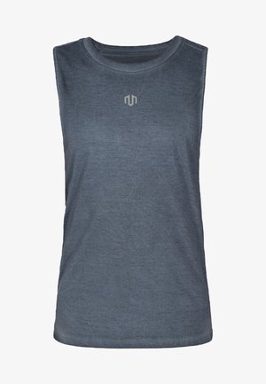 Ärmelloses Sporttanktop in Dunkelgrau, aus weichem Stoff gefertigt. Mit Rundhalsausschnitt und einem dezenten Logo auf der Vorderseite.