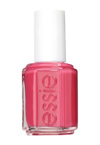 Bouteille de vernis à ongles Essie en rose vif, en verre rectangulaire avec une surface lisse et brillante et un capuchon cylindrique blanc.